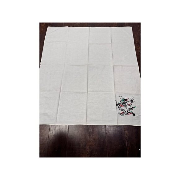 Vintage Embroidered Dragon Tablecloth - Intricate Asian-Inspired Design 34"x37" - Picture 2 of 8